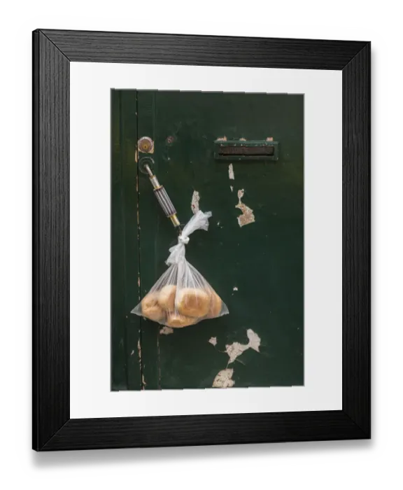Framed Print : Portugal, Azores, Terceira Island, Angra do Heroismo. Bread roll delivery hanging on door Framed Print : Portugal, Azores, Terceira Island, Angra do Heroismo. Bread roll delivery hanging on door