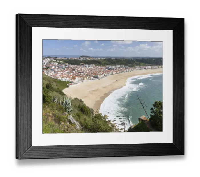 Framed Print : View over town and beach from Sitio. The town Nazare on the coast of the Atlantic Ocean Framed Print : View over town and beach from Sitio. The town Nazare on the coast of the Atlantic Ocean