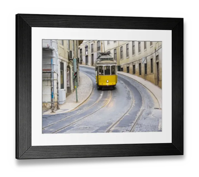 Framed Print : View of yellow tramway in Lisbon Framed Print : View of yellow tramway in Lisbon