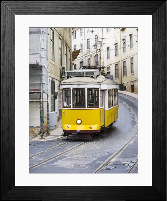 Framed Print : View of yellow tramway in Lisbon
