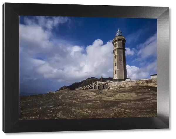 Portugal, Azores, Faial Island. Capelinhos volcanic eruption site and lighthouse