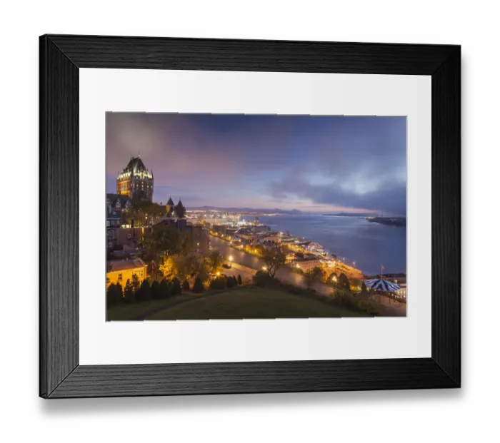 Framed Print : Canada, Quebec, Quebec City. Elevated skyline with Chateau Frontenac Hotel, fog Framed Print : Canada, Quebec, Quebec City. Elevated skyline with Chateau Frontenac Hotel, fog