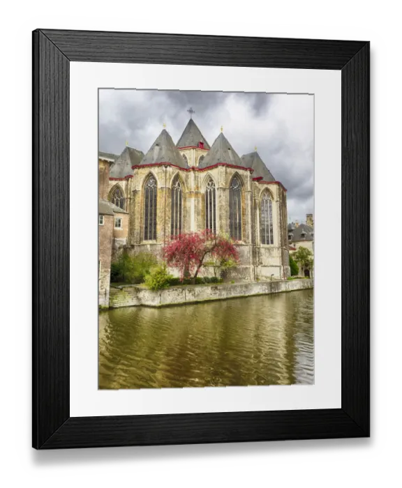 Framed Print : Gothic Saint Michaels Church beside Leie River Framed Print : Gothic Saint Michaels Church beside Leie River