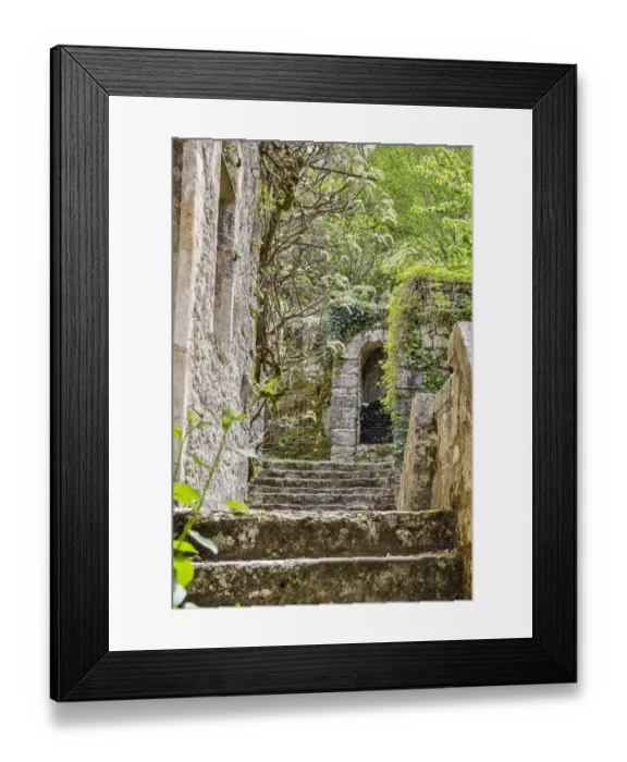 Framed Print : France, Saint-Cirq Lapopie. Stairway in the village