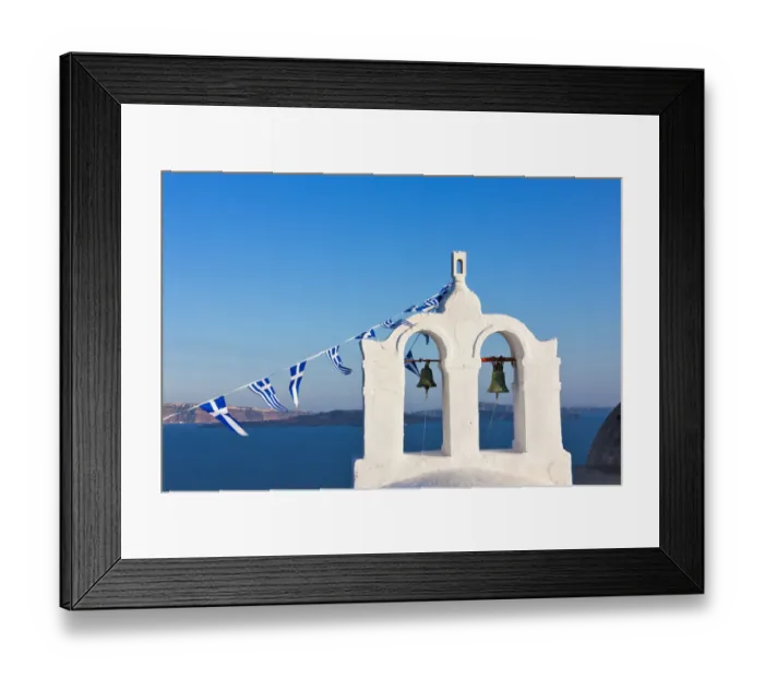 Framed Print : Church bell tower on the coast of Aegean Sea. Oia, Santorini Island, Greece Framed Print : Church bell tower on the coast of Aegean Sea. Oia, Santorini Island, Greece