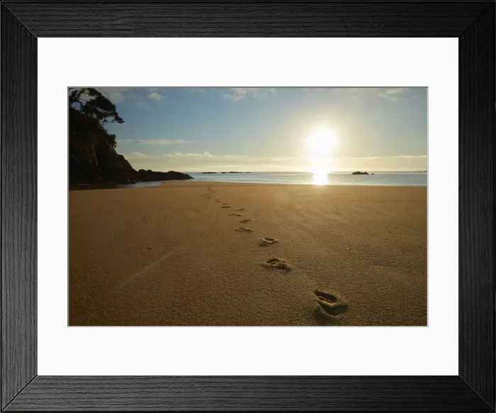Framed Print : Footprints in the sand at sunrise, Mosquito Bay, Abel Tasman National Park, Nelson Region Framed Print : Footprints in the sand at sunrise, Mosquito Bay, Abel Tasman National Park, Nelson Region