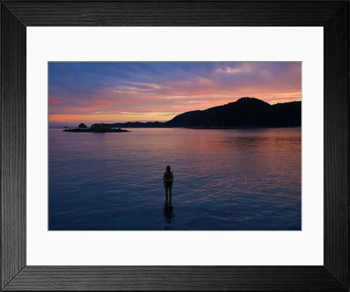 Framed Print : Girl in the water at dusk, Mosquito Bay, Abel Tasman National Park, Nelson Region Framed Print : Girl in the water at dusk, Mosquito Bay, Abel Tasman National Park, Nelson Region