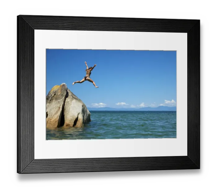 Framed Print : Girl jumping off rock, Mosquito Bay, Abel Tasman National Park, Nelson Region, South Island Framed Print : Girl jumping off rock, Mosquito Bay, Abel Tasman National Park, Nelson Region, South Island