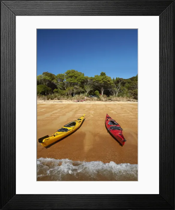 Framed Print : Kayaks and campsite, Te Pukatea Bay, Abel Tasman National Park, Nelson Region, South Island Framed Print : Kayaks and campsite, Te Pukatea Bay, Abel Tasman National Park, Nelson Region, South Island