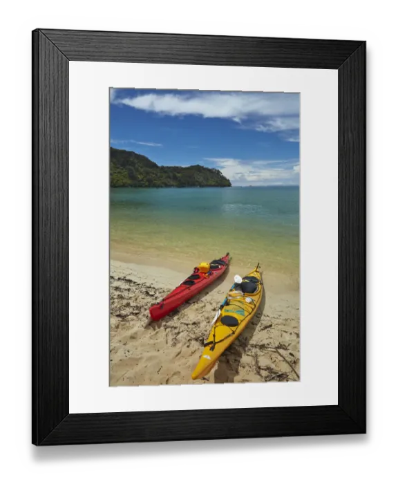 Framed Print : Kayaks, Bark Bay, Abel Tasman National Park, Nelson Region, South Island, New Zealand Framed Print : Kayaks, Bark Bay, Abel Tasman National Park, Nelson Region, South Island, New Zealand