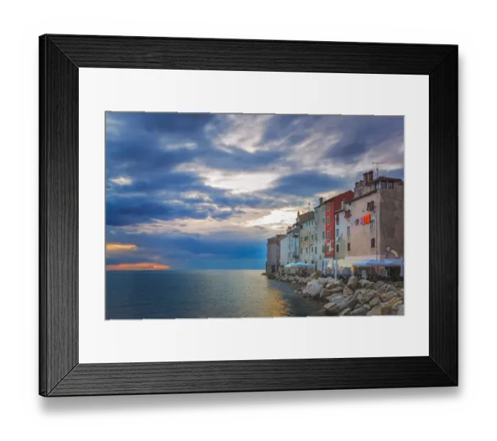 Framed Print : Europe, Croatia, Rovinj. Sunset on ocean and town Framed Print : Europe, Croatia, Rovinj. Sunset on ocean and town