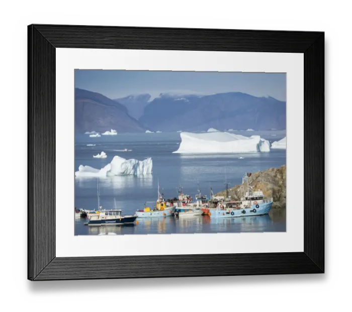 Framed Print : Harbor with typical fishing boats. Small town of Uummannaq in northwest Greenland