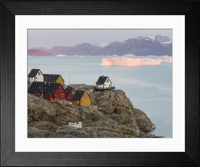 Framed Print : Small town of Uummannaq and glaciated Nuussuaq Peninsula in the background. Greenland