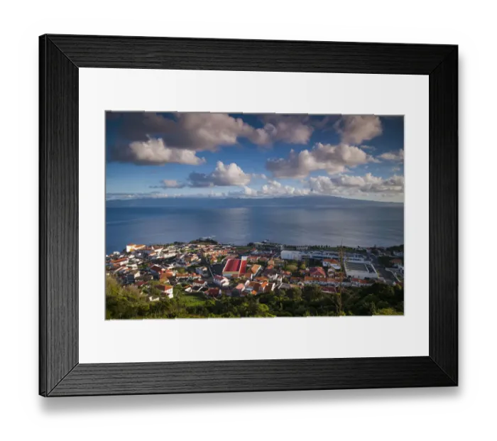 Framed Print : Portugal, Azores, Sao Jorge Island, Velas. Elevated town view Framed Print : Portugal, Azores, Sao Jorge Island, Velas. Elevated town view