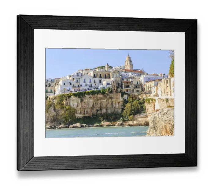 Framed Print : Italy, Foggia, Apulia, Gargano National Park, old town Vieste. White-washed stone houses