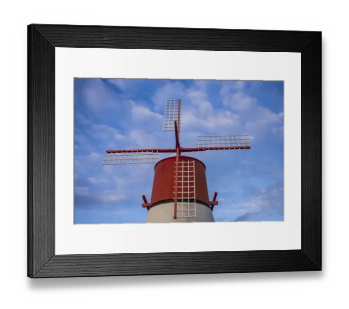 Framed Print : Portugal, Azores, Pico Island, Madalena. Traditional windmill