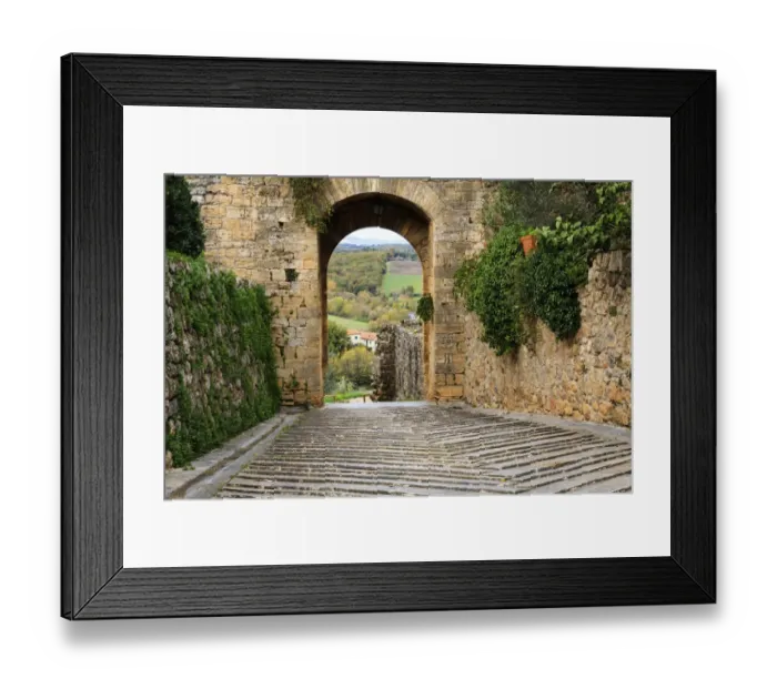 Framed Print : Italy, Monteriggioni. Arched exit-way through city walls Framed Print : Italy, Monteriggioni. Arched exit-way through city walls