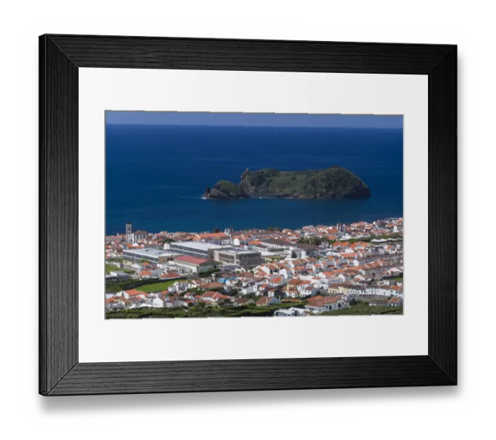 Framed Print : Portugal, Azores, Sao Miguel Island, Vila Franco do Campo. Elevated town view