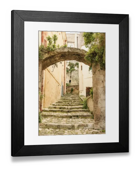 Framed Print : Southern Italy, Basilicata, Province of Matera. Arched pathways