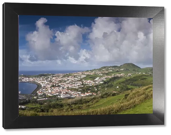 Portugal, Azores, Faial Island, Horta. Elevated town view from the Miradouro Espalamaca