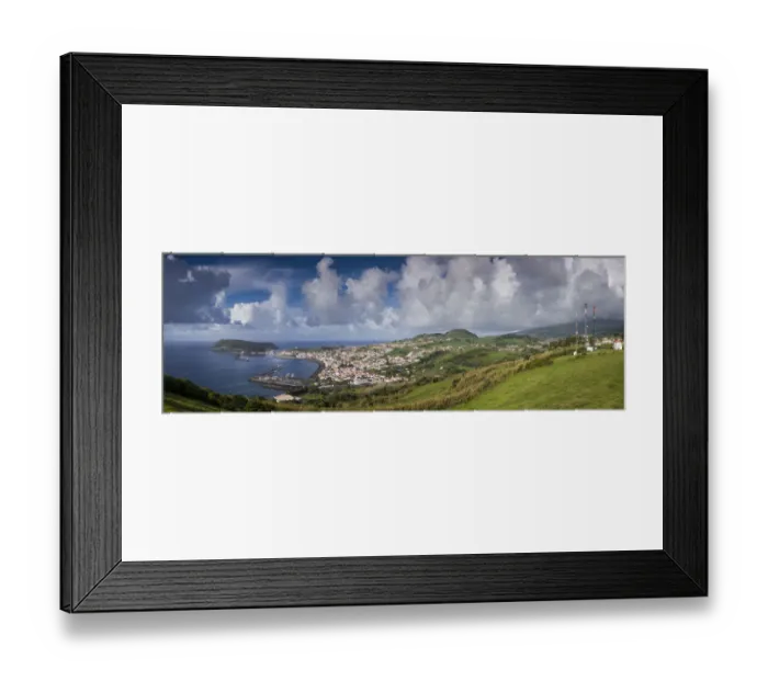 Framed Print : Portugal, Azores, Faial Island, Horta. Elevated town view from the Miradouro Espalamaca