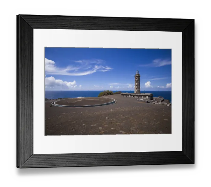 Framed Print : Portugal, Azores, Faial Island. Capelinhos volcanic eruption site and elevated view of site