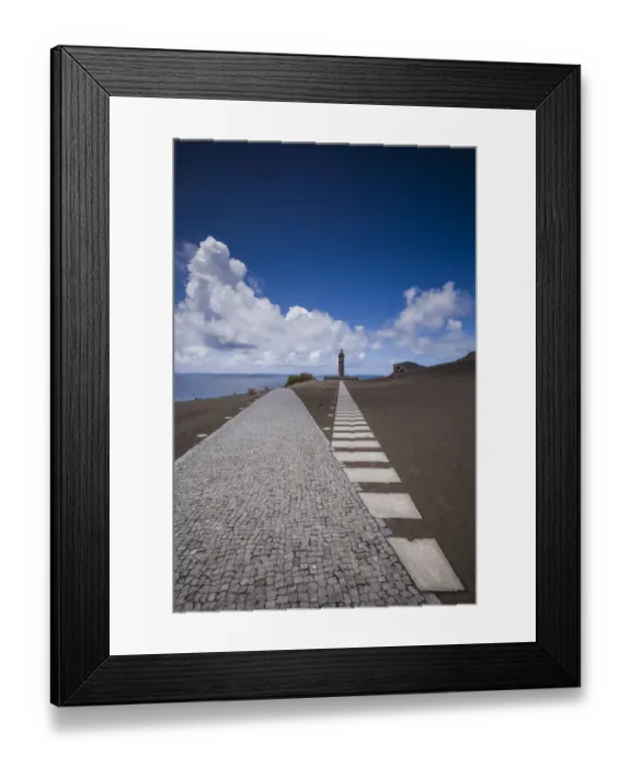 Framed Print : Portugal, Azores, Faial Island. Capelinhos volcanic eruption site and lighthouse