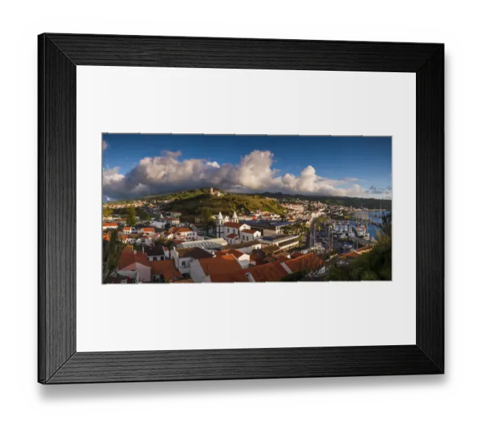 Framed Print : Portugal, Azores, Faial Island, Horta. Elevated town view from Monte Quelmado Framed Print : Portugal, Azores, Faial Island, Horta. Elevated town view from Monte Quelmado