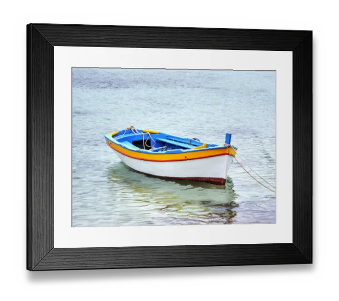 Framed Print : Italy, Sicily, Mondello. Wooden fishing boats in harbor