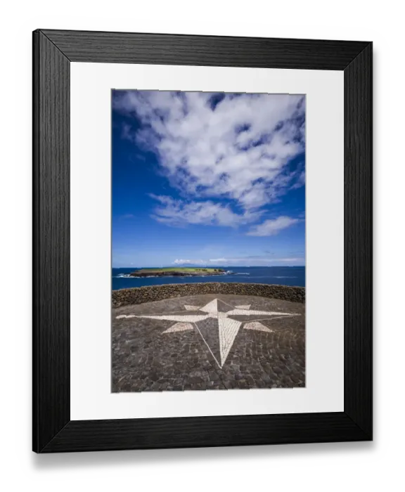 Framed Print : Portugal, Azores, Sao Jorge Island, Topo. Ponta do Topo, compass rose mosaic