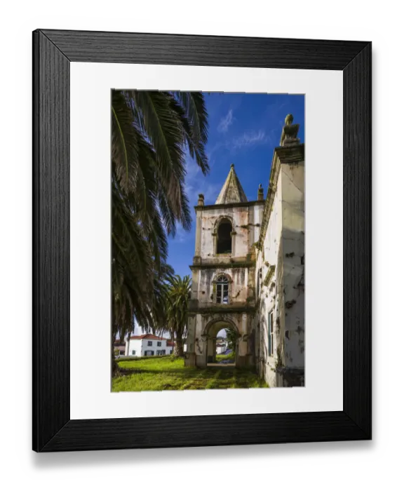 Framed Print : Portugal, Azores, Faial Island, Pedro Miguel. Ruins of earthquake damaged church