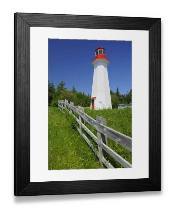 Framed Print : Canada, Quebec, Cap-de-Bon-De sir. Lighthouse and fence Framed Print : Canada, Quebec, Cap-de-Bon-De sir. Lighthouse and fence