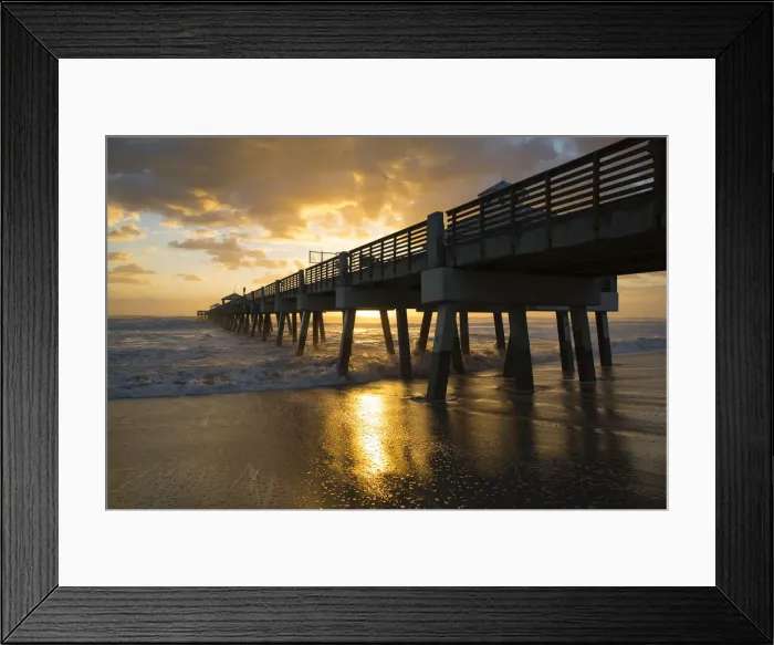 Framed Print : Juno Beach, Florida, Juno Beach Pier at sunrise with high surf Framed Print : Juno Beach, Florida, Juno Beach Pier at sunrise with high surf