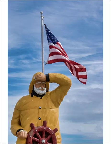 Fisherman statue outside Goodrich Seafood, Oak Hill, Florida, USA