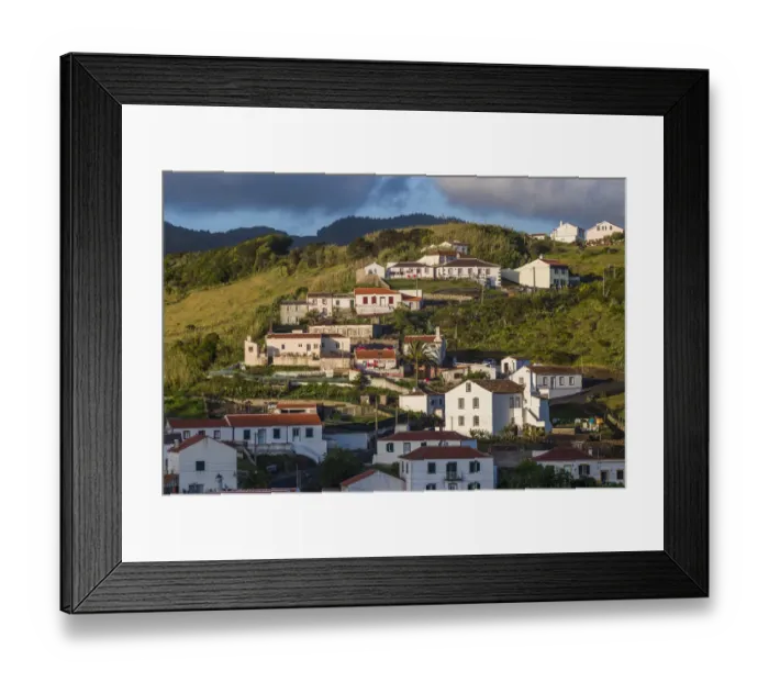 Framed Print : Portugal, Azores, Santa Maria Island, Valverde. Elevated town view at sunset Framed Print : Portugal, Azores, Santa Maria Island, Valverde. Elevated town view at sunset