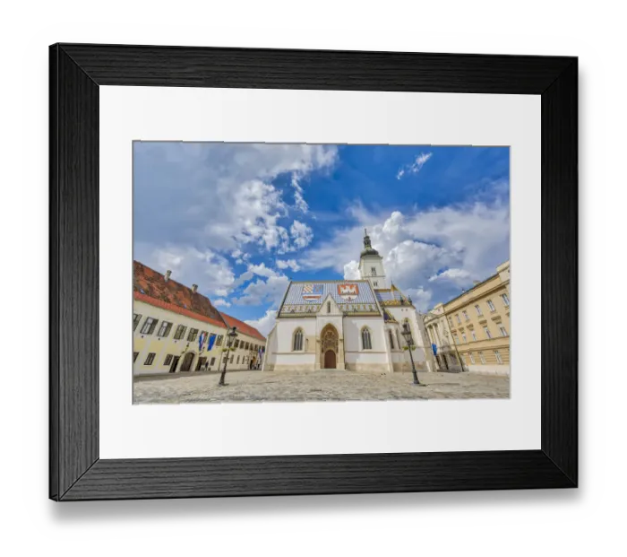 Framed Print : Croatia, Zagreb. St. Marks Catholic Church and plaza Framed Print : Croatia, Zagreb. St. Marks Catholic Church and plaza