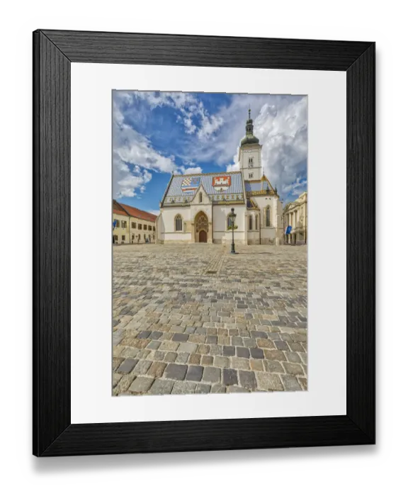Framed Print : Croatia, Zagreb. St. Marks Catholic Church and plaza