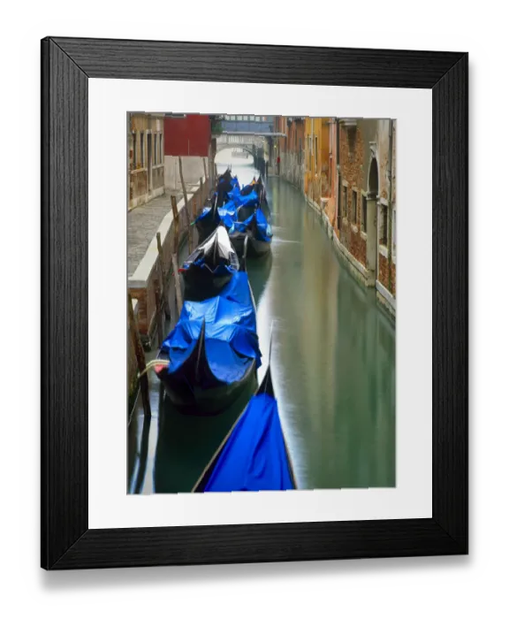 Framed Print : Italy, Venice. Gondolas moored in canal. Credit as: Jim Nilsen  /  Jaynes Gallery  /  DanitaDelimont