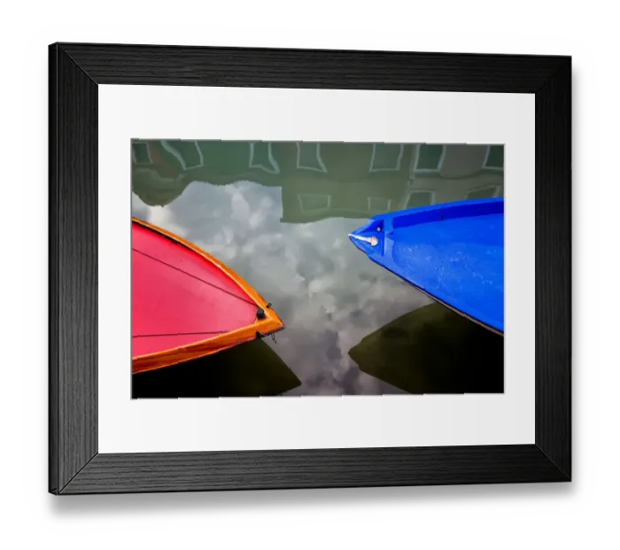 Framed Print : Italy, Burano. Colorful boat bows and reflections Framed Print : Italy, Burano. Colorful boat bows and reflections