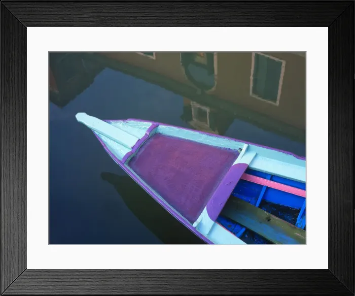 Framed Print : Italy, Venice. Colorful boat and reflection