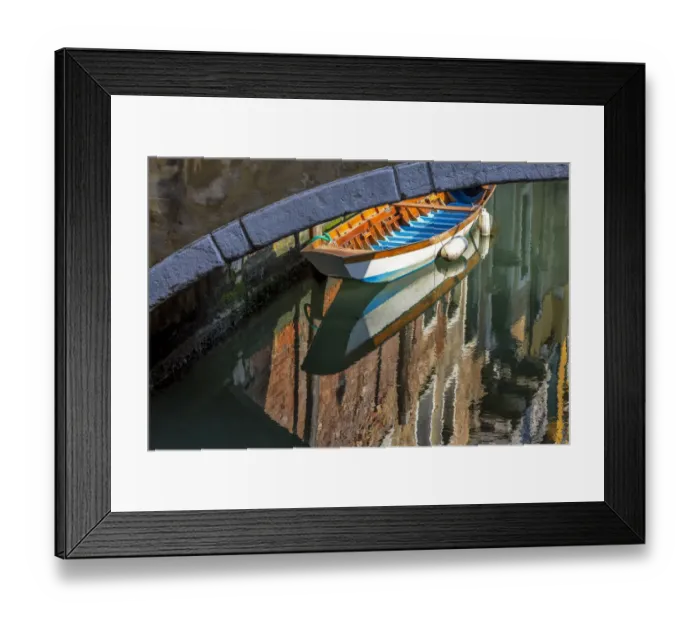 Framed Print : Europe, Italy, Venice. Boat underneath bridge