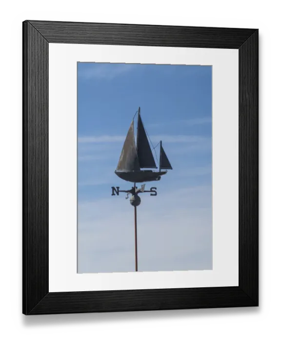 Framed Print : USA, Massachusetts, Cape Ann, Annisquam. Sailing ship weather vane