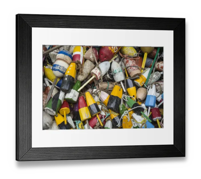 Framed Print : USA, Massachusetts, Cape Ann, Essex. Lobster buoys