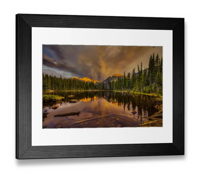 Framed Print : USA, Colorado, Rocky Mountain National Park. Sunset on Nymph Lake and Longs Peak