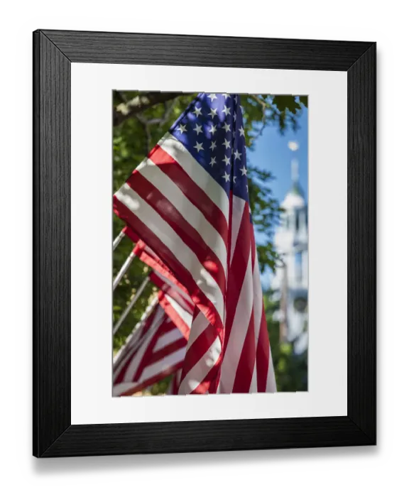 Framed Print : USA, Massachusetts, Cape Ann, Manchester by the Sea. Fourth of July, US flags Framed Print : USA, Massachusetts, Cape Ann, Manchester by the Sea. Fourth of July, US flags