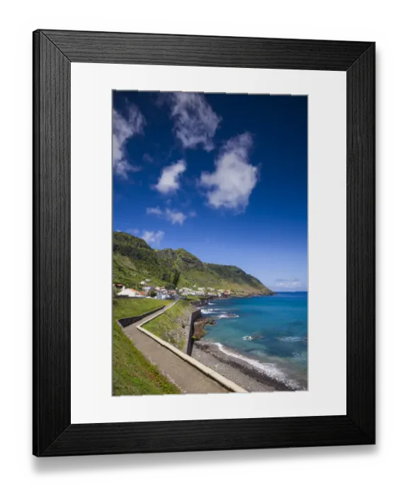 Framed Print : Portugal, Azores, Santa Maria Island, Sao Lourenco. Seaside view of town Framed Print : Portugal, Azores, Santa Maria Island, Sao Lourenco. Seaside view of town