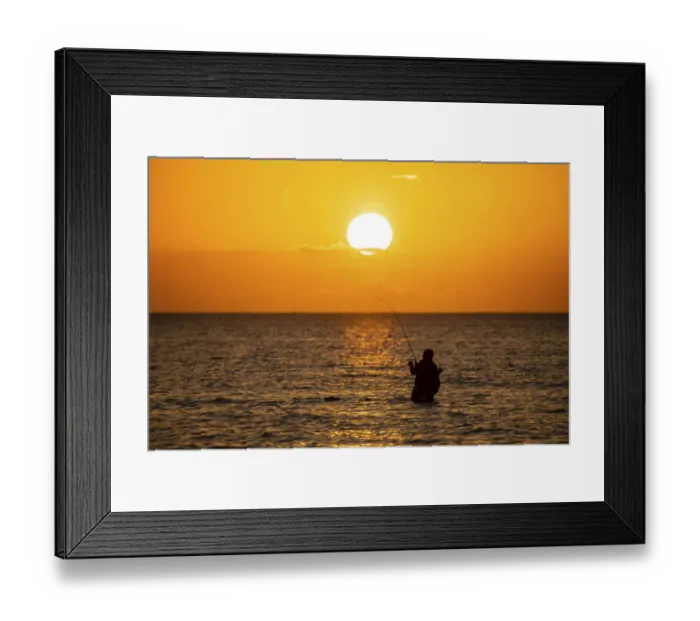 Framed Print : Saltwater fishing in Laguna Madre (bay) at sunrise