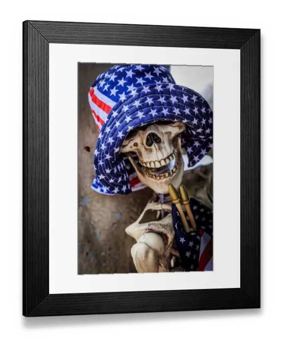 Framed Print : USA, Oregon, Redmond, Bend. Skeleton decorated for 4th of July Framed Print : USA, Oregon, Redmond, Bend. Skeleton decorated for 4th of July