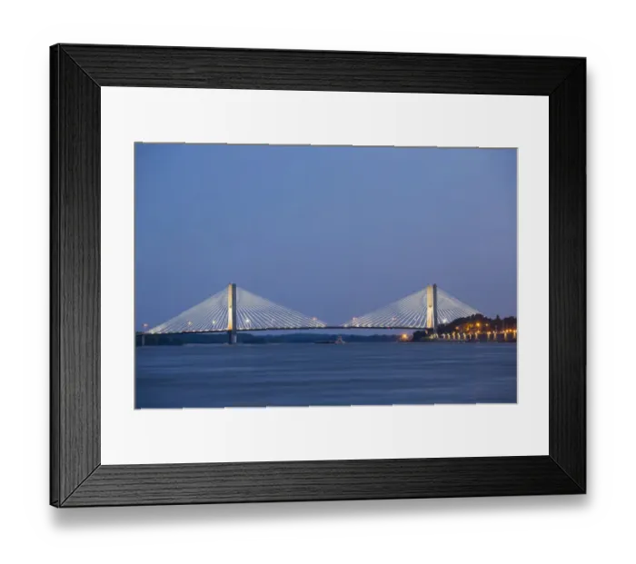 Framed Print : Barge on Mississippi River and Bill Emerson Memorial Bridge at dusk, Cape Girardeau Framed Print : Barge on Mississippi River and Bill Emerson Memorial Bridge at dusk, Cape Girardeau