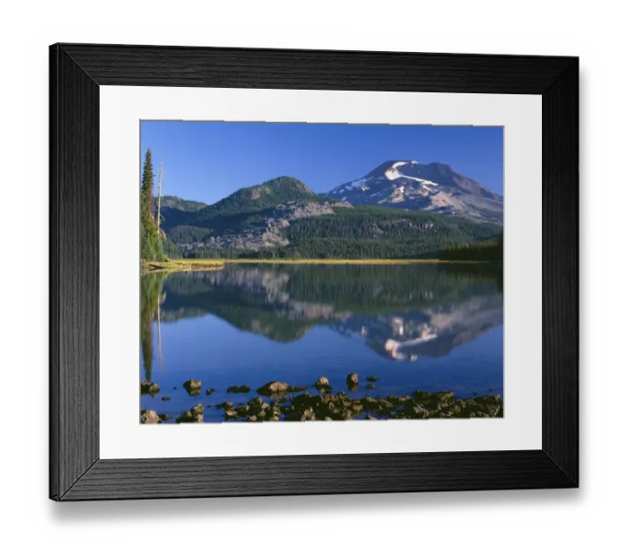 Framed Print : USA, Oregon, Deschutes National Forest. South Sister reflecting in Sparks Lake in early morning